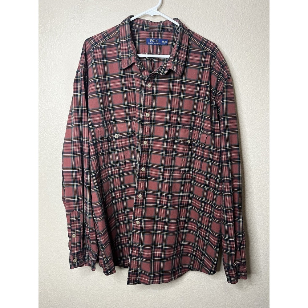 Polo Ralph Lauren Sz 4XB Orange Plaid Long Sleeve Button Down Shirt - Picture 2 of 4